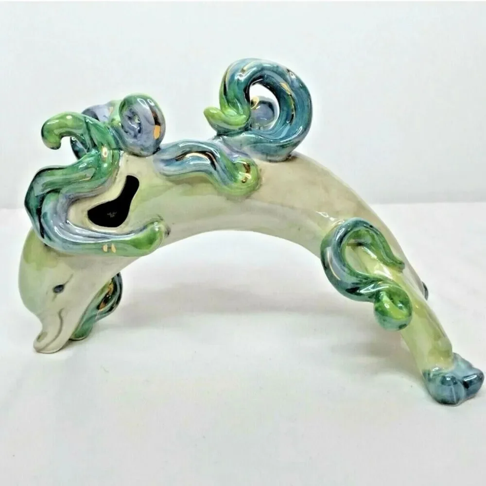 Koko Originals Glazed Luster Ceramic Dolphin Figurine Tea Light Holder 4